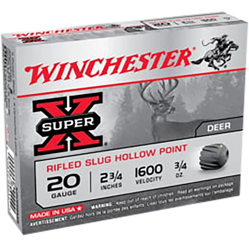 Winchester Super X 20 Gauge Ammo 2-3/4" 3/4oz Rifled Slug Rifled Slug 15 Rounds - X20RSM5VP