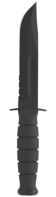 Ka-Bar Short Fight/Utility 5.25" Fixed Clip Point Part Serrated Black 1095 Cro-Van Blade Kraton G Handle Includes Sheath