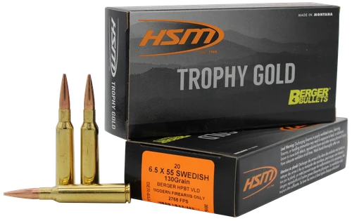 HSM Trophy Gold Extended Range Berger 6.5x55 Swedish Ammo 130gr VLD 20 Rounds - 65X55130VLD