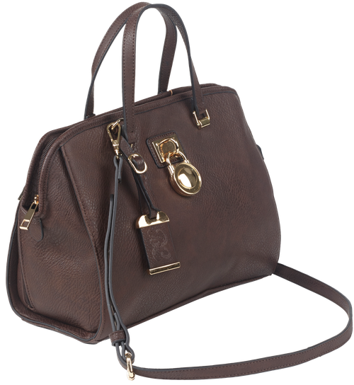 Bulldog Satchel Style Purse Chocolate Brown Leather