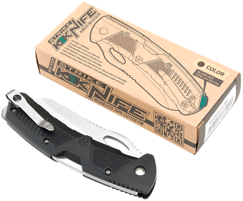 Strike Industries K1 3.51" Folding Plain AUS-8A Stainless Blade Black Textured Polymer Handle Includes Pocket Clip
