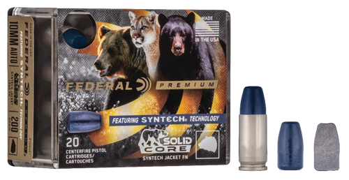Federal Solid Core Synthetic Flat Nose 10mm Auto Ammo 200gr 20 Rounds - P10SHC1