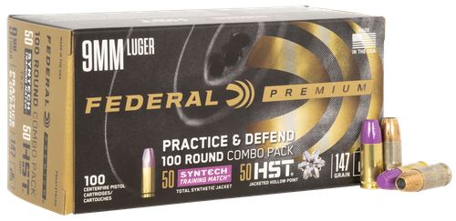 Federal Practice & Defend /Syntech TSJ 9mm Luger Ammo 147gr HST JHP 100 Rounds - P9HST2TM100