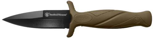 SW Knives H.R.T. Flase Edge 2.75" Fixed Plain Black Oxide Stainless Steel Blade Flat Dark Earth Rubber Handle Includes Sheath