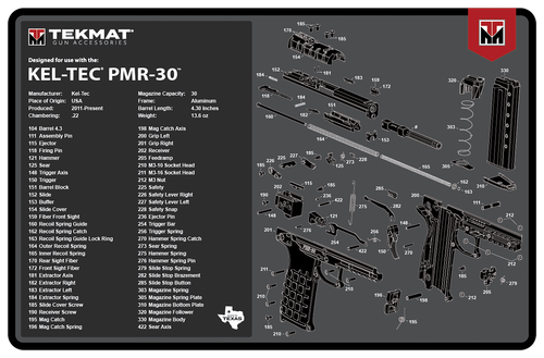 Beck TEK Llc TekMat Kel-Tec PMR-30 Cleaning Mat Gray 11"x17" Parts Diagram - TEKR17KELPMR3