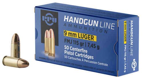 PPU Handgun 9mmLuger 115gr Full Metal Jacket 50 Per Box/20 Case