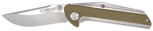 Camillus Sevens 2.75" Folding Plain Silver AUS-8 Carbonitride Titanium Blade Desert Tan/Stainless G10 Handle