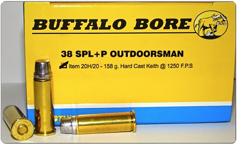 Buffalo Bore Outdoorsman Strictly 38 Special +P Ammo 158gr Hard Cast 20 Rounds - 20H20