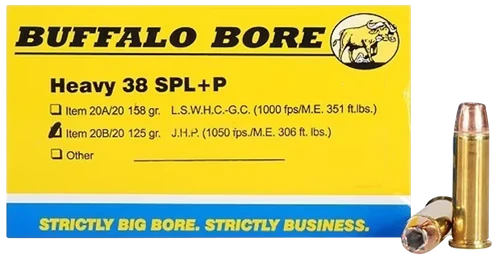 Buffalo Bore Heavy Strictly Business 38 Special +P Ammo 125gr HP 20 Rounds - 20B20