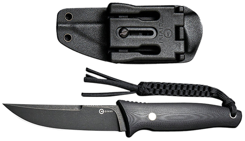 Civivi Tamashii 4.07" Fixed Straight Back Plain Black Stonewashed D2 Blade - C19046-3