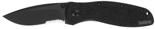 Kershaw Blur 3.40" Folding Drop Point with Recurve Part Serrated Black DLC - 1670BLKST