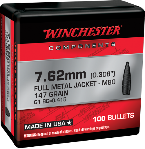 Winchester 308 Win Ammo 147gr FMJ 100 Rounds - WB762147NX