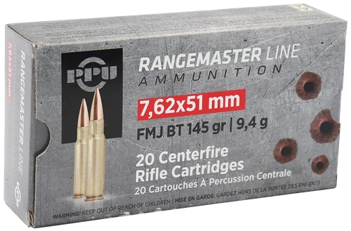 PPU Rangemaster 7.62x51mm NATO Ammo 145gr FMJBT 20 Rounds - PPRM762