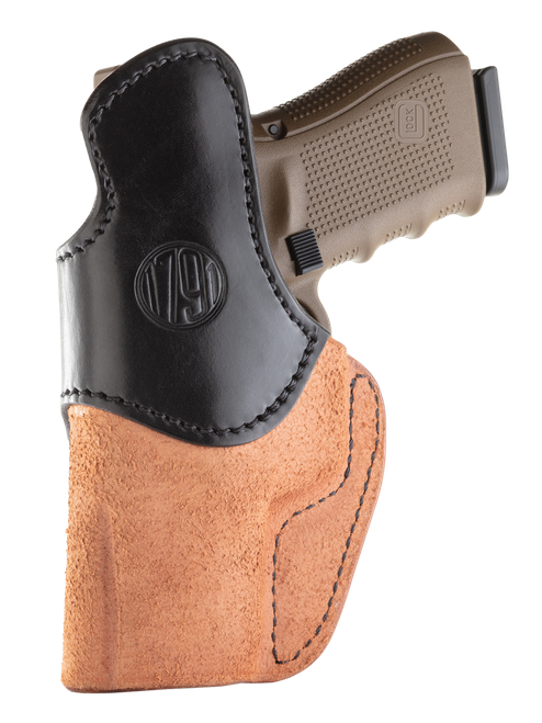 1791 Gunleather RCH IWB Size 04 Black/Brown Leather Belt Clip Fits Glock 17 - RCH4BLBR