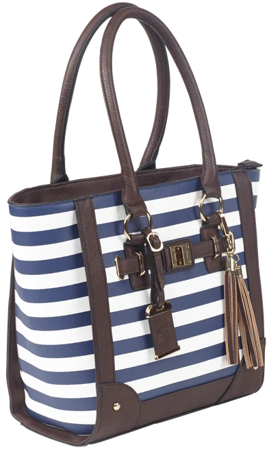 Bulldog Tote Purse with Holster Navy Stripe Most Sm Pistols & Revolvers Right - BDP050