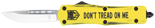 CobraTec Knives FS-3 Tread On Me Medium 3" OTF Drop Point Plain D2 Steel Blade Yellow w/"Don't Aluminum Cerakoted Handle Features Glass Breaker Includes Pocket Clip