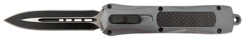 Steel River Knives Spartan 3.50" OTF Dagger Plain Black/Silver 440C Stainless Blade/ Gray w/Carbon Fiber Inlay Aluminum Zinc Alloy Handle