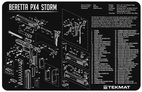 Beck Tek Llc TekMat Beretta Px4 Storm Cleaning Mat Black/White Rubber 11"x17" Diagram