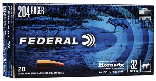 Federal Varmint & Predator 204 Ruger Ammo 32gr Hornady V-Max 20 Rounds - V204VM32