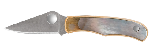 Spyderco Bug 1.25" Folding Plain Stonewashed 12C27 Sandvik Blade, Abalone/Nickel Handle