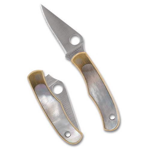 Spyderco Bug 1.25" Folding Plain Stonewashed 12C27 Sandvik Blade Abalone/Nickel - C133AP
