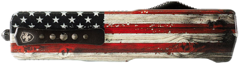 Templar Knife Premium Weighted Wood US Flag Slim 3" OTF Tanto Plain Black Oxide Stonewashed Powder Coated D2 Steel Blade, 4.50" Painted Grain Aluminum Handle