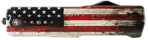 Templar Knife Premium Weighted Wood US Flag Slim 3" OTF Tanto Plain Black Oxide Stonewashed Powder Coated D2 Steel Blade, 4.50" Painted Grain Aluminum Handle