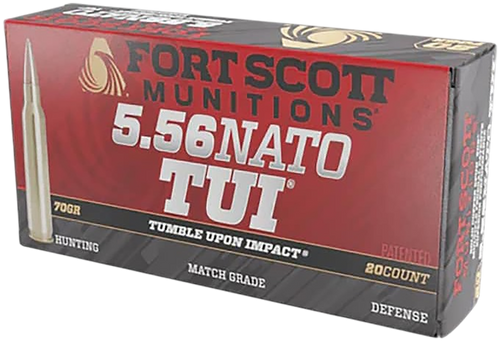 Fort Scott Munitions Tumble Upon Impact (TUI) 5.56mm 70gr Solid Copper Spun 20 Per Box/25 Case