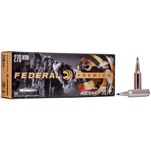 Federal Terminal Ascent 270 Winchester Short Magnum Ammo 136 Grain Polymer Tip Bonded Boat Tail
