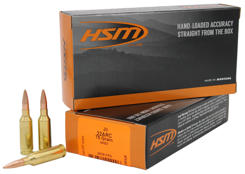 HSM 22ARC1N Varmint  22ARC 75gr Hollow Point Boat Tail 20 Per Box/25 Case
