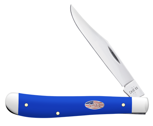 Case 16403 Trapper Slimline 3.25" Folding Clip Point Plain Mirror Polished Carbon Steel Blade, Smooth Royal Blue Synthetic Handle