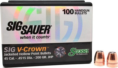 SIERRA BULLETS .45 CAL .4515 200GR JHP SIG V-CROWN 100CT