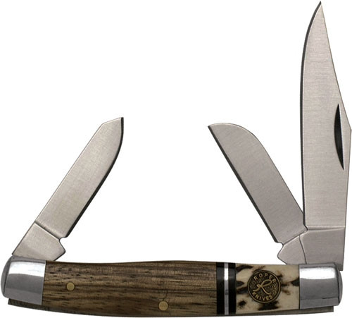 American Buffalo Knife & Tool Abkt Roper Series Laredo Stag Stockman 3-BLADE Wood Handles