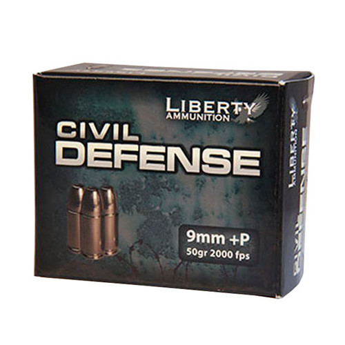Liberty Civil Defense 9mm Ammo +P 50 Grain Fragmenting Copper Hollow Point Lead-Free Box of 20