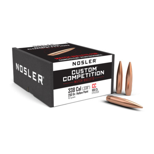 Nosler Custom Competition Hollow Point Boat Tail 338 Cal 250gr Bullets, 100 - 57520
