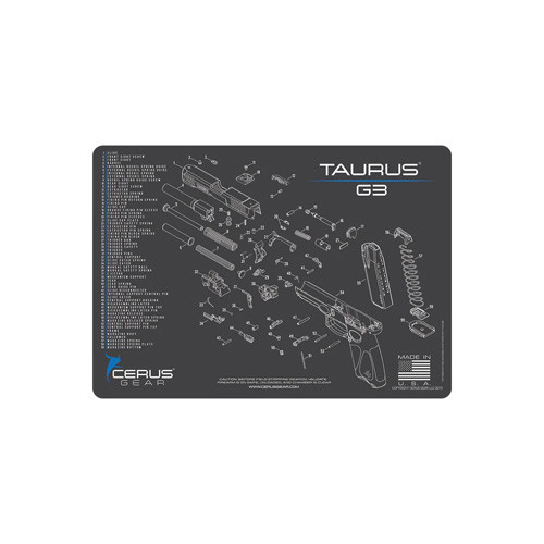 Cerus Gear Taurus G3 Schematic Handgun Mat Charcoal Gray/Cerus Blue 12" X 17" - HMTRSG3SCHGRY