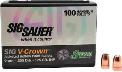 Sierra Bullets 9MM .355 125gr JHP SIG V-Crown 100-Count
