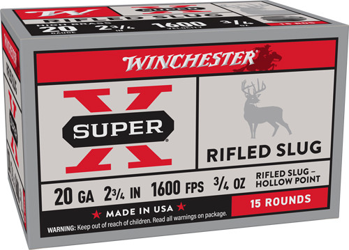 Winchester Super-X 20GA 2.75" 3/4OZ Rifles Slug 15-Round 10BX/CS