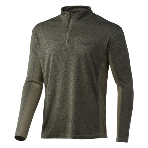 Marolina DBA HUK Coldfront 1/4 Zip Long Sleeve Shirt Heather Mossberg S