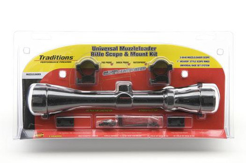 Traditions Muzzleloader Rifle Scope and Mount Kit 3-9x40 Matte Medium Rings Two-Piece Base