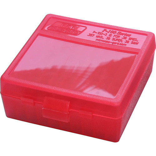 MTM Case-Gard P-100 Series Medium Handgun Ammo Box - 100 Round Clear Red