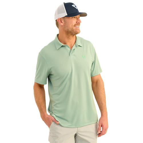 HUK Icon Polo Short Sleeve Shirt Fog Green S - H1200639-315-S