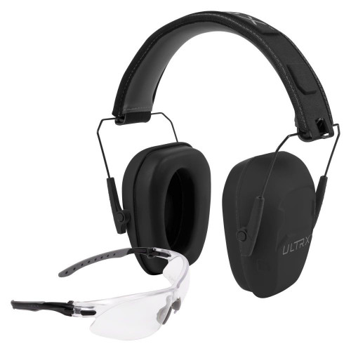 The Allen Company Ultrx Shield Ear & Eye Combo Passive Earmuff 23dB Midnight Gray Shooting Glasses Clear