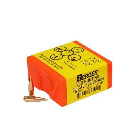 Berger Match Grade Hunting VLD Hunter .30 Cal .308 168gr Bullets, 100 Count - 60-30510