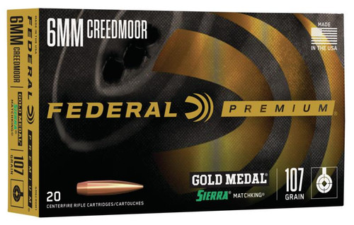 Federal Premium Gold Medal Sierra Matchking Ammunition 6mm Creedmoor 107 gr BTHP 20/ct