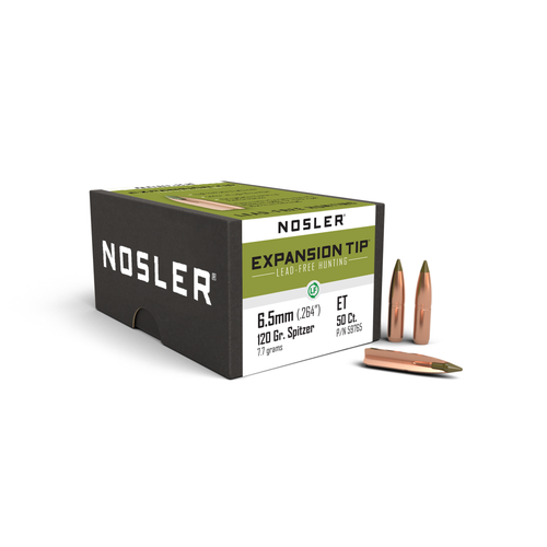 Nosler E-Tip Lead-Free Hunting Rifle Bullets 6.5mm .264" 120 gr Sptz 50/ct