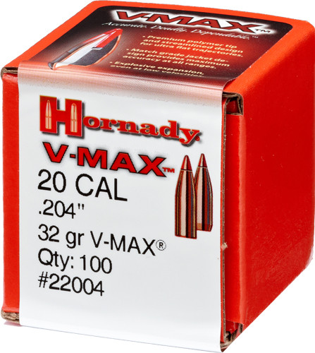 HORNADY BULLETS 20 CAL .204 32GR V-MAX 100CT 40BX/CS