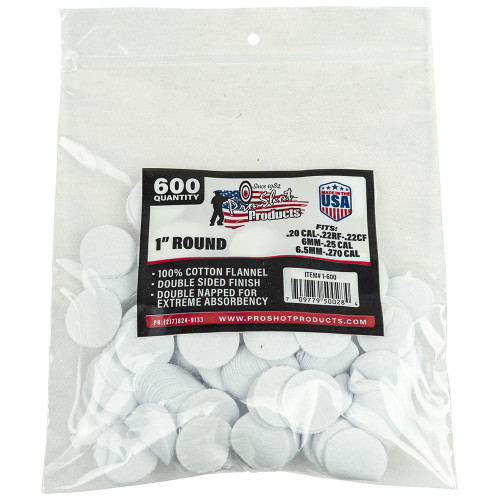 Pro-Shot 1" Round 100% Cotton Patches 600 Count - 1-600