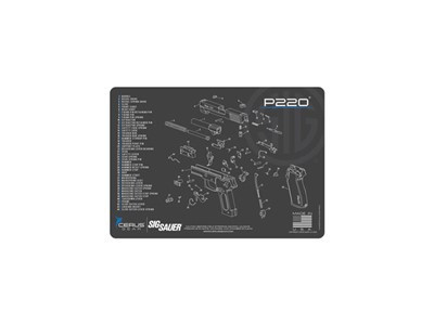 Sig Sauer P220 Schematic Handgun Mat - Charcoal Gray-cerus Blue, 17" X 12"