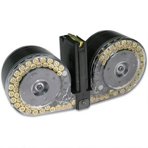 Red White & Blue Dual AR-15 Black Front 100rd Drum Magazine, Clear - AR100
